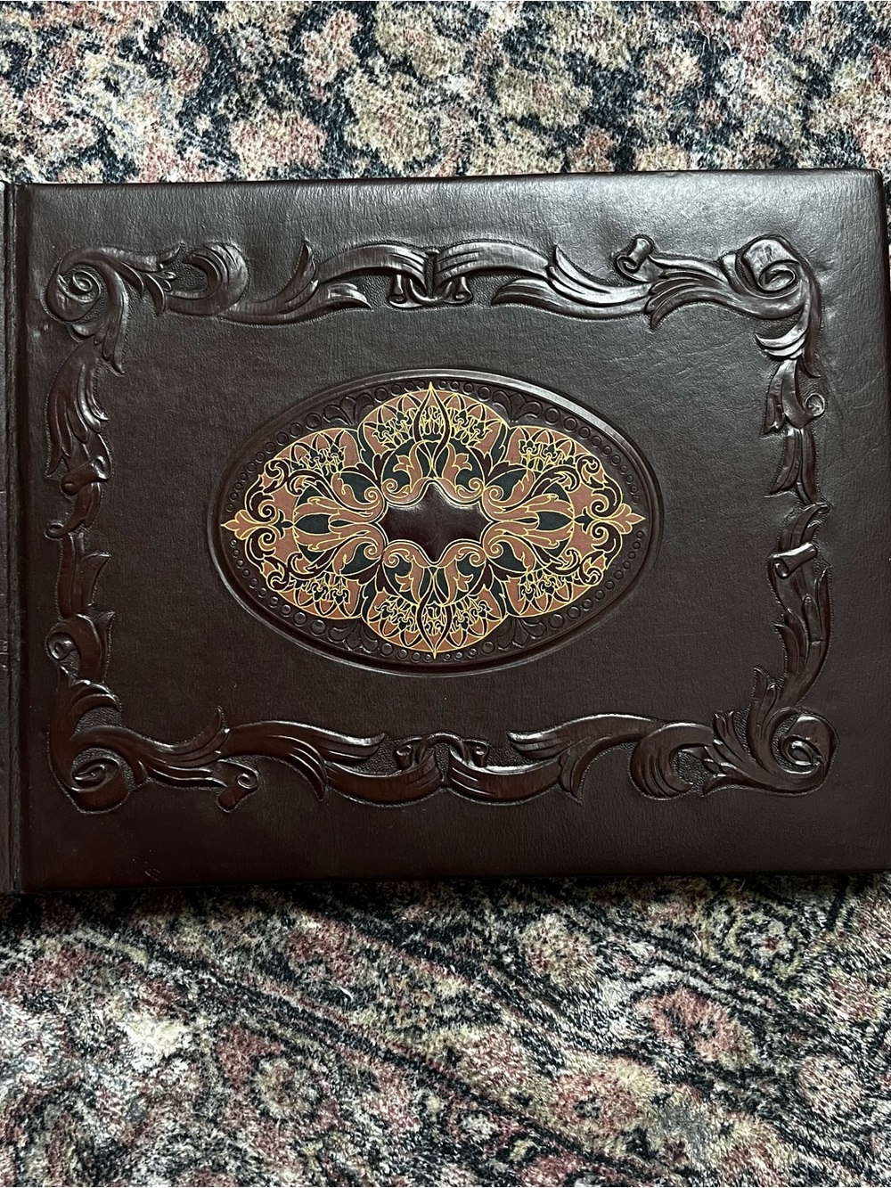 Vintage Leather Embossed Photo Album with Gold Accent